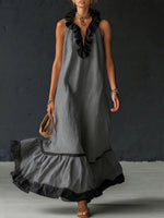 Elegant And Romantic Ruffled Color-blocked Maxi Dress