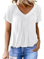 Women's Solid Color V-Neck Casual Cotton T-shirt