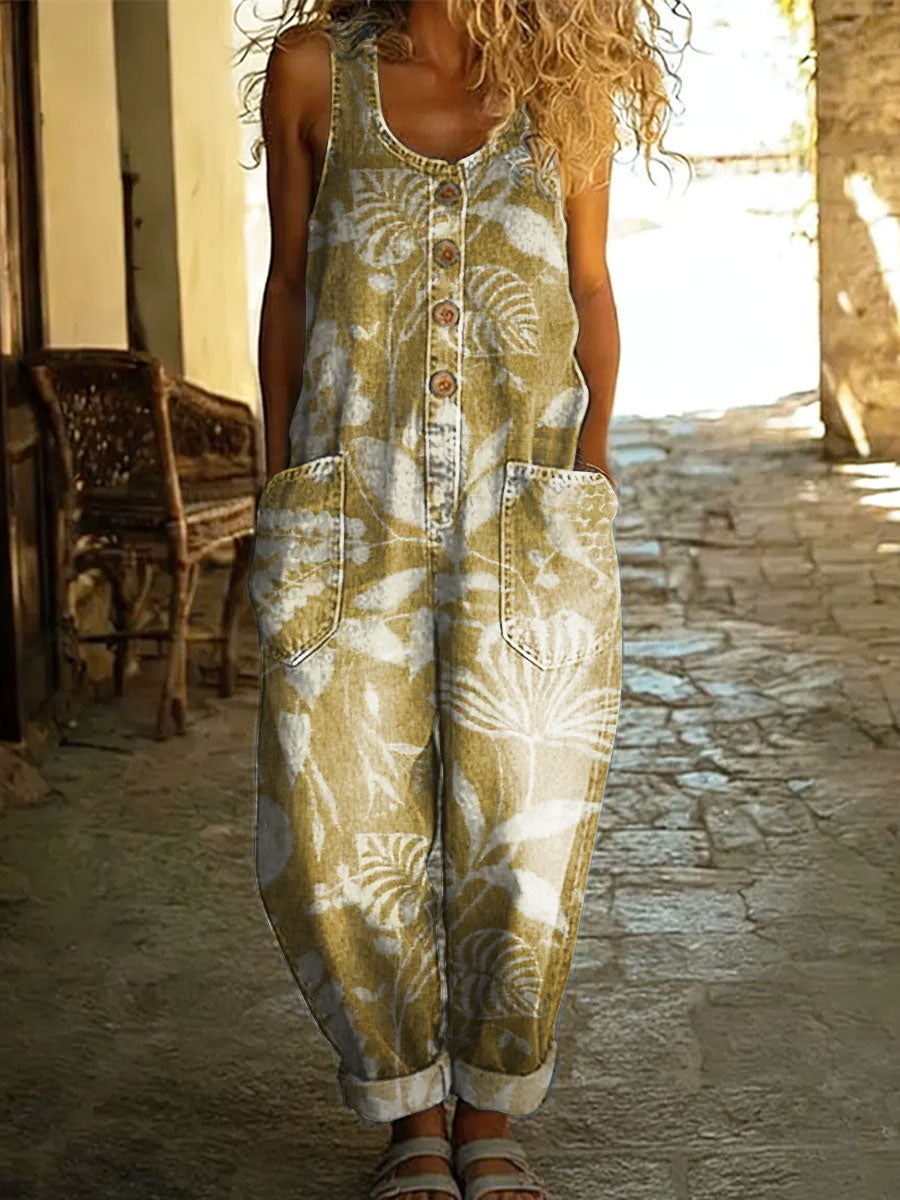 Women's Flowers Floral Casual Cotton Vest Denim Jumpsuit