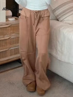 Women's Color-blocked Wide-leg Casual Pants With Elastic Waist And Drawstring Drawstring.