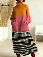 Women's Abstract Geometry Pattern Art Print Casual Cotton Knitted Dress