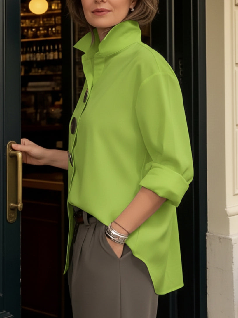 Elegant Stand-collar Metal Buttons Cotton Linen Blouse