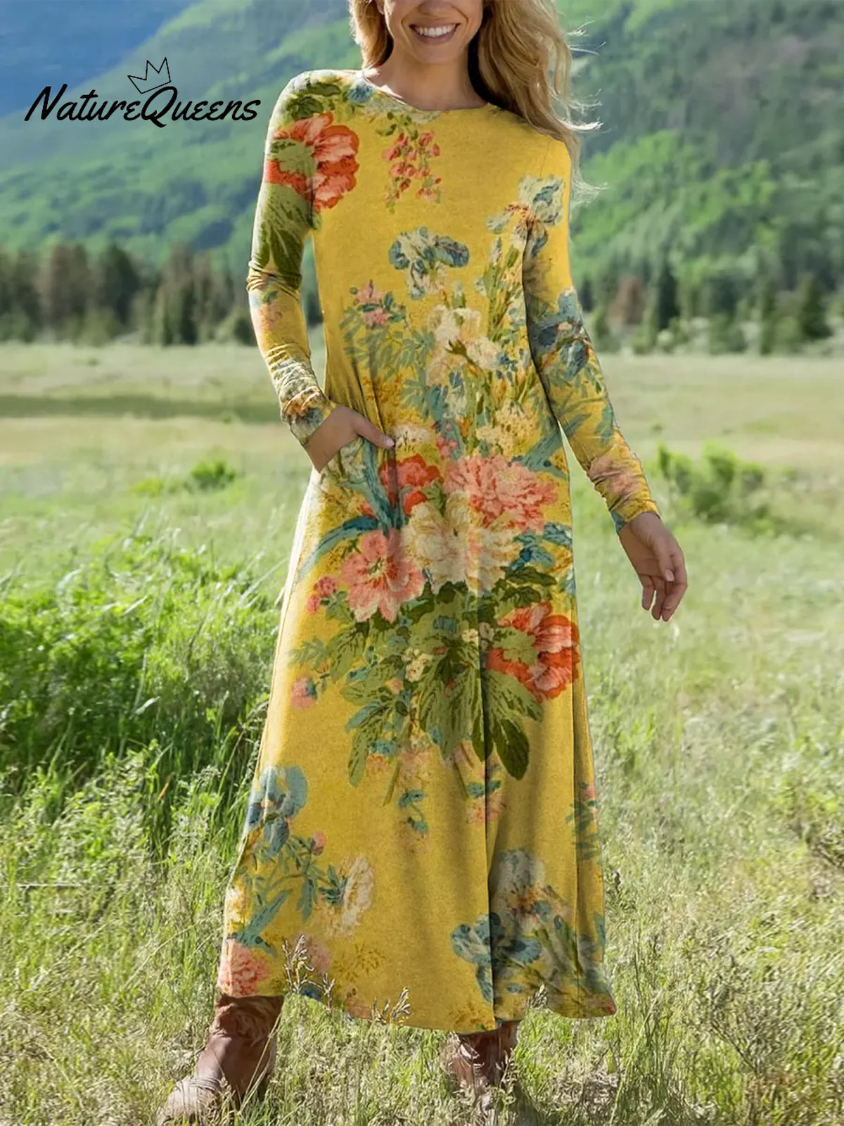 Women's Floral Pattern Art Print Casual Cotton Dress