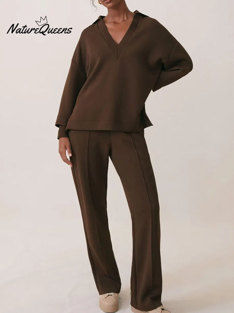 Women's Comfortable Casual Cotton Sweatshirt and Pants Two-Piece Set