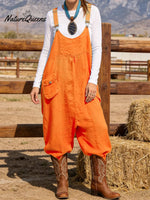 Women's Solid Color Casual Loose Cotton Wide-leg Jumpsuit With Suspenders