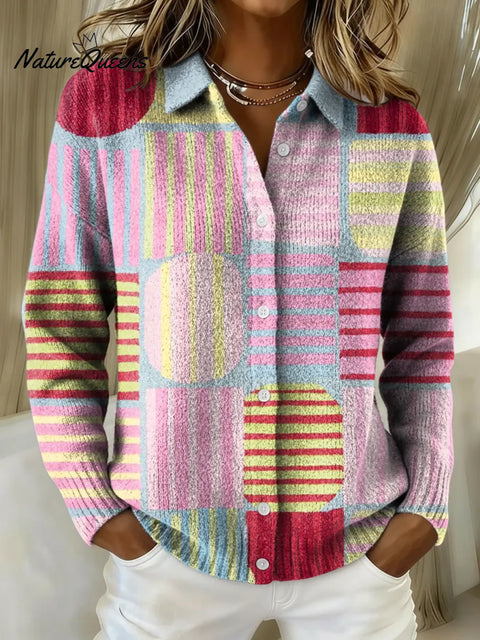 Women's Colorful Geometry Printed Collared Sweater