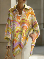 Women's Color Stripes Patterns V-neck Long-sleeved Casual Loose-fitting Knitted Pullover Sweater