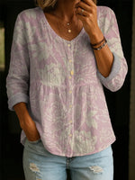 Women's Floral Pattern Art Print Casual Cotton Shirt