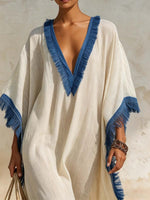 Women's Breathable Fringed Trim Art Casual Stylish Comfortable Cotton Linen Dress