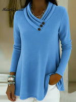 Elegant Cowl Neck Button-down A-line Pullover