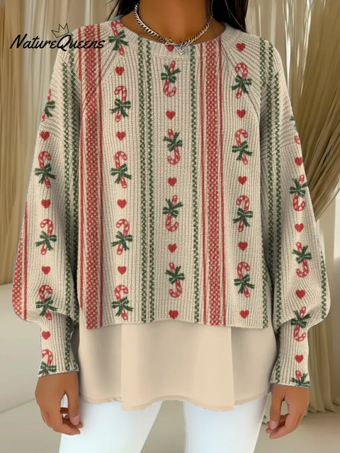 Women's Christmas Pattern Art Print Casual Knitted Sweater