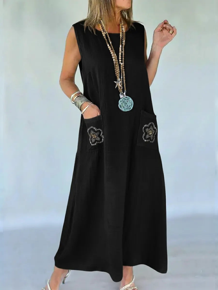 Women's Cozy Linen And Cotton Sleeveless Dress
