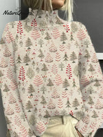 Women's Christmas Tree Art Print Casual Turtleneck Sweater