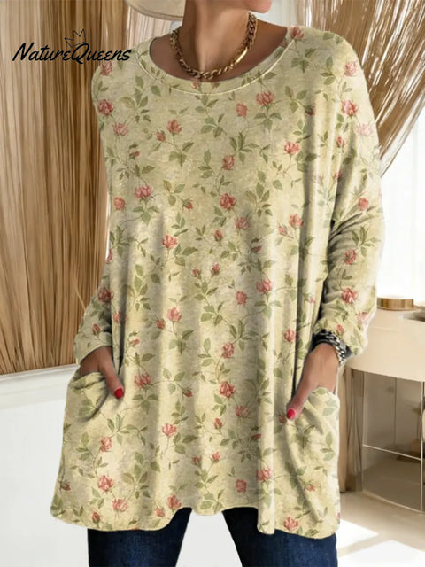 Women's Floral Pattern Art Print Casual Cotton T-shirt