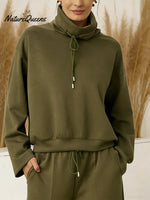 Women's Solid Color High-neck Drawstring Long-sleeve Casual Loose-fitting Sweatshirt