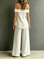 Women's Vintage Cotton-linen Off-shoulder Sleeveless Top And Trousers Set