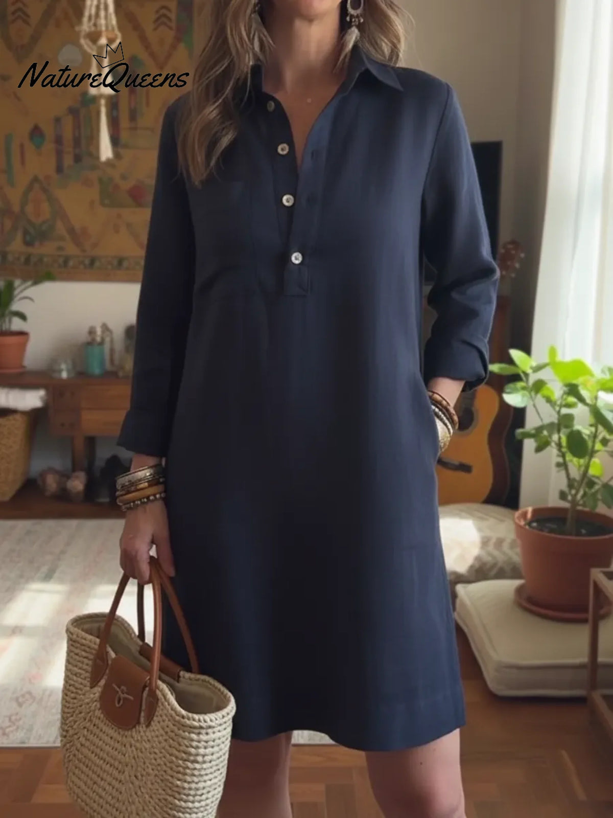 Classic Button-down Linen Shirt Dress