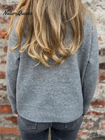 Women's Stand-up Collar Knit Solid Color Button Casual Loose Sweater