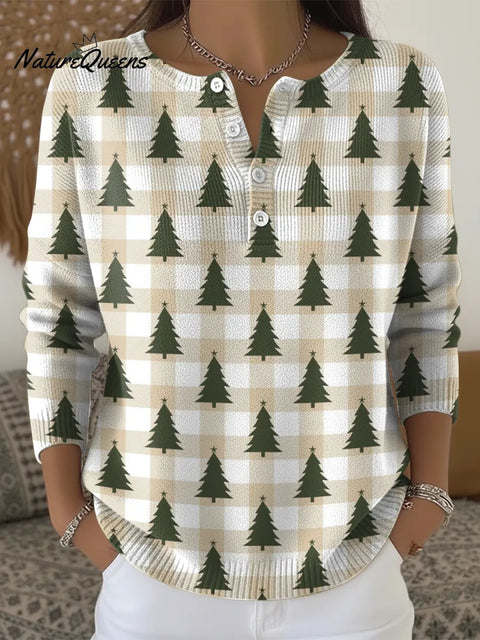 Women's Christmas Tree Art Casual Printed Sweater