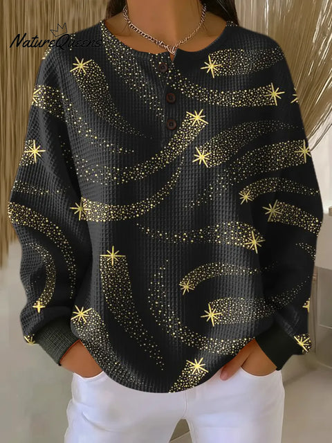 Women's Christmas Spark Pattern Art Print Casual Waffle Sweatshirt