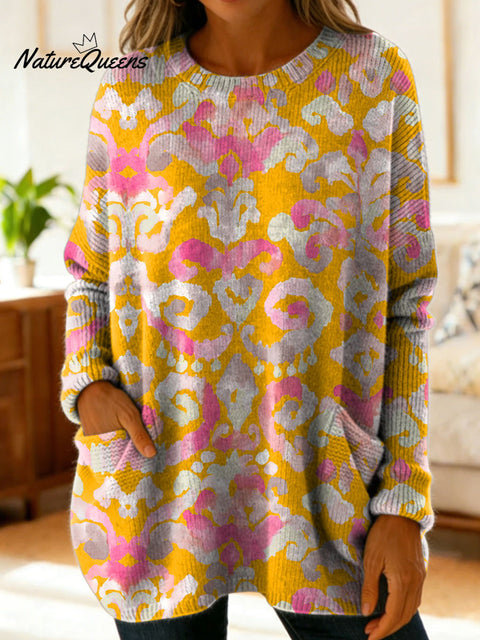 Women's Lovely Floral Flowers Pattern Art Print Casual Cotton Knitted Sweater