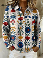 Women's Vintage Flower Geometric Abstract Pattern Art Print Cowl Neck Sweater