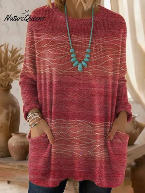 Women's Retro Line  Art Pattern Art Print Casual Cotton Knitted Sweater