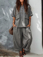 Loose-fitting, Casual Linen And Cotton Two-piece Set (top And Trousers)