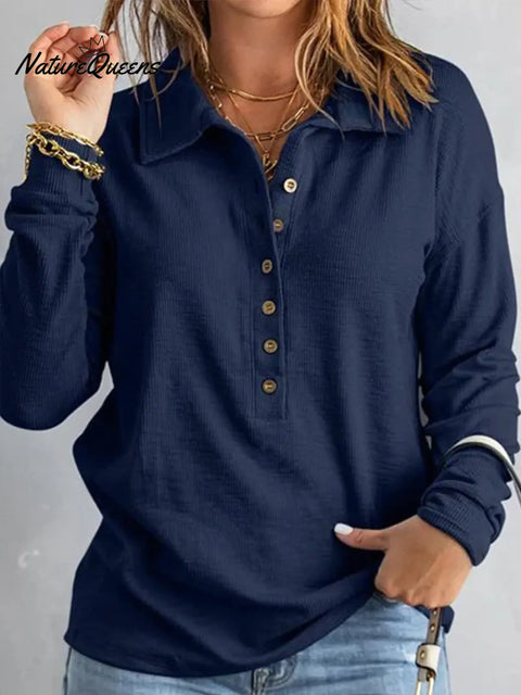 Women's Solid Color Lapel Long Sleeve Casual Loose Knit Top