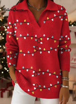 Women's Christmas Pattern Art Print Casual Cotton Sweater