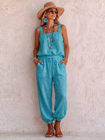 Boho-style Turquoise Shoulder Straps Jumpsuit