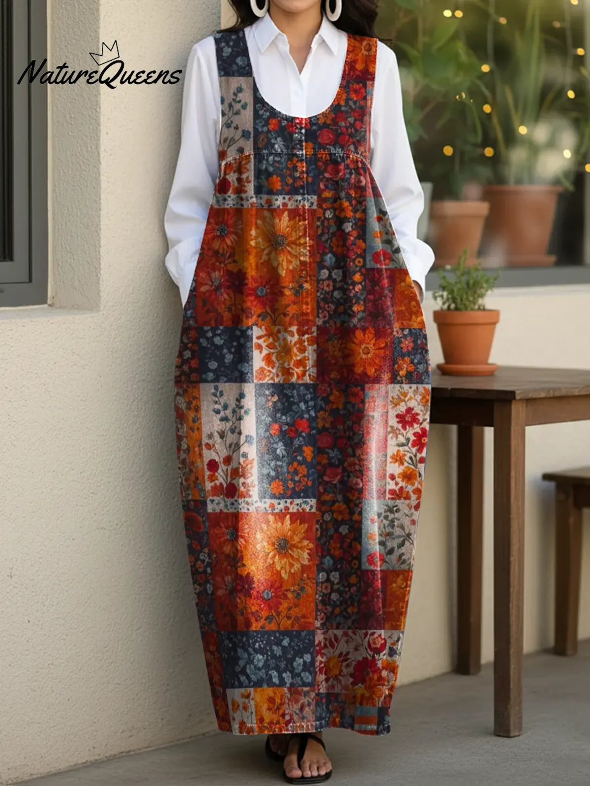 Women's Ethnic Style Patchwork Art Casual Loose Denim Vest Dress