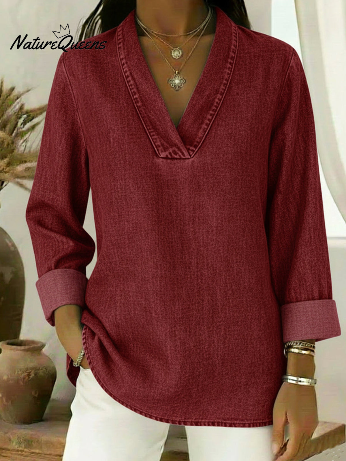 Vintage Shawl Collar Denim Shirt