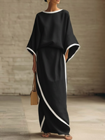 Elegant Irregular Linen Top And Skirt Two-piece Set