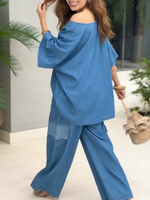 Casual Floral Off-the-shoulder Denim Cotton Top