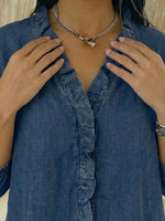 Women's Casual Denim V-Neck Ruffled Shirt