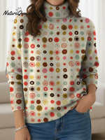 Women's Artistic Color Dots Print Turtleneck Sweater