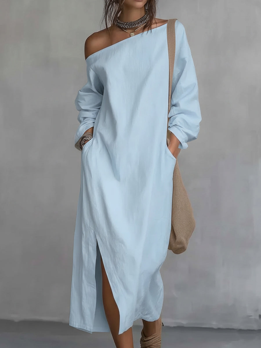 Casual Off-the-shoulder Linen-cotton Dress