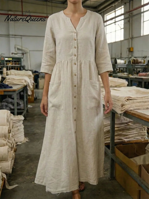 Women's Casual Solid Color Pocket Shirt Dress