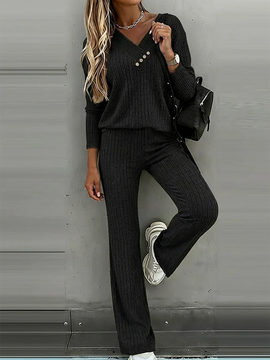 Casual Knitted Top And Wide-leg Pants Two-piece Set