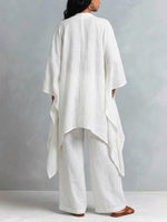 Women's Cotton-linen Asymmetrical Cardigan And Wide-leg Pants Set