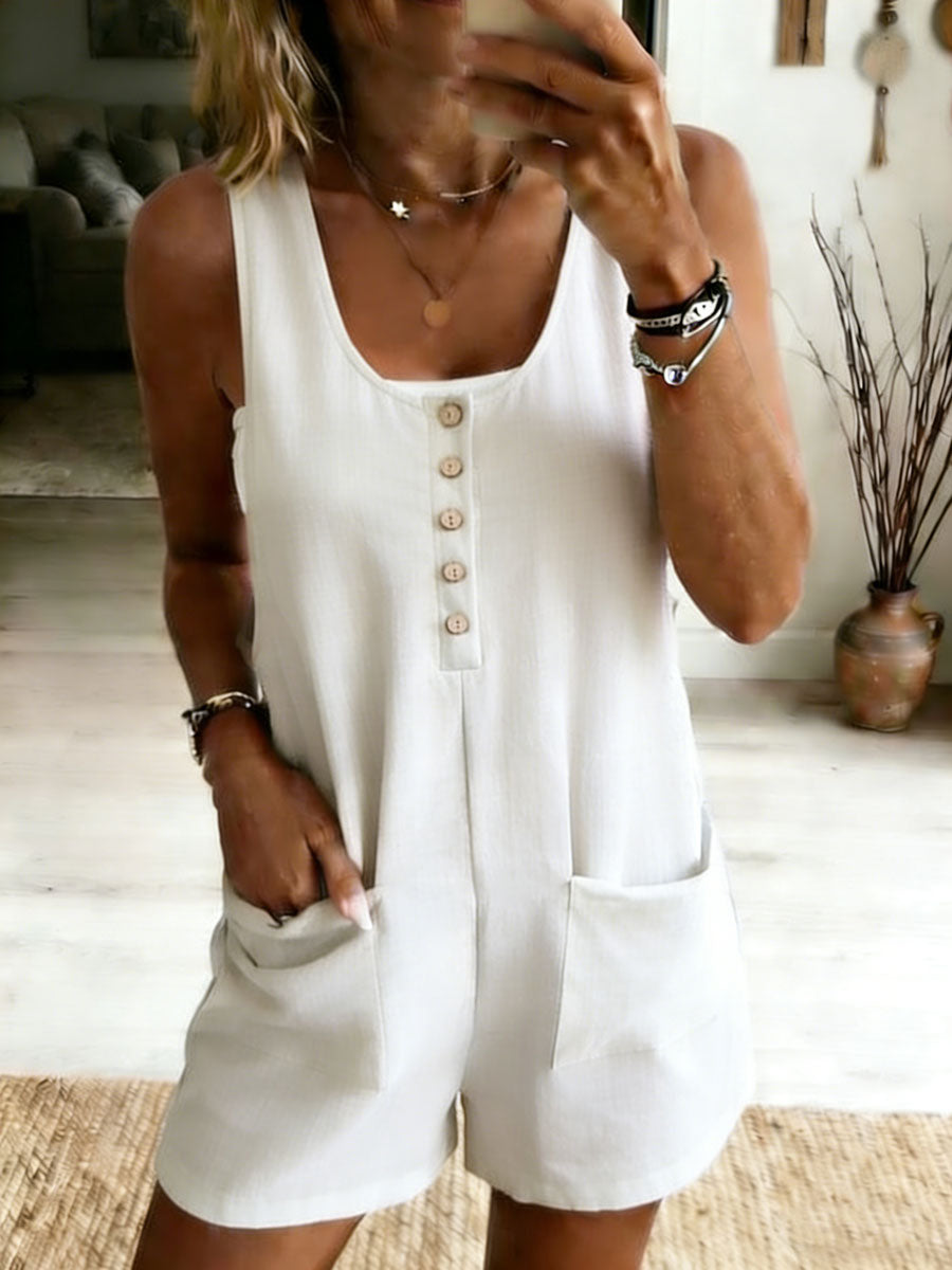Women's Casual Button-front Pocket Jumpsuit