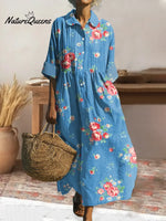 Women's Retro Floral Art Print Pleated Peter Pan Collar Casual Dress