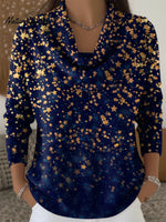 Women's Star Print Cowl Neck Sweater