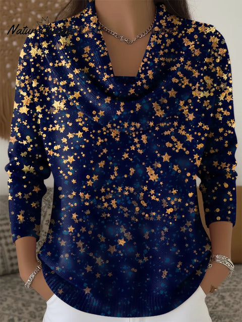 Women's Star Print Cowl Neck Sweater