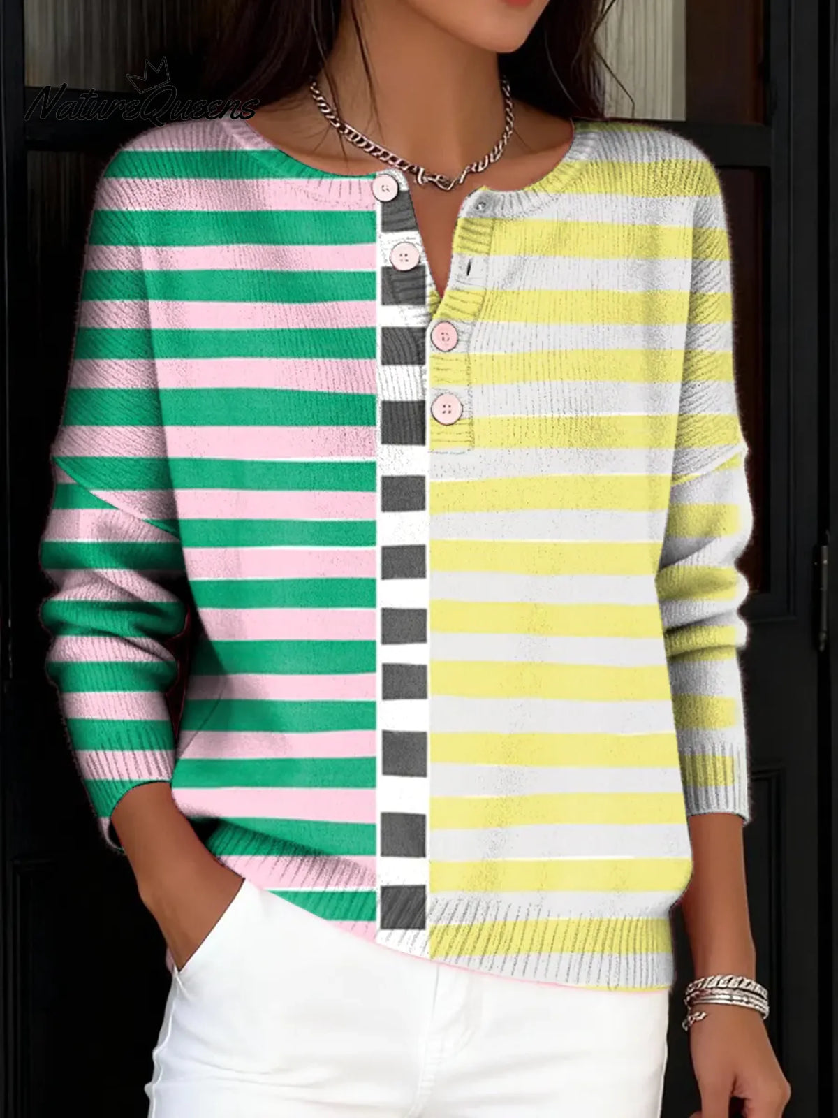 Women's VintageGeometry Pattern Art Print Buttoned Cardigan Sweater