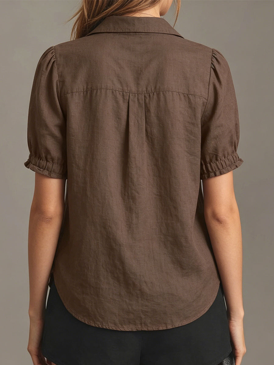 Women's Lapel Solid-color Short-sleeve Top
