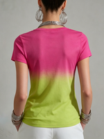 Women's Casual Cotton T-Shirt with Gradient Floral Pattern