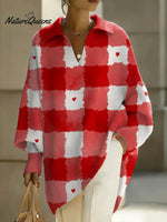 Women's Valentine's Day Heart Art Print Casual Knit Sweater