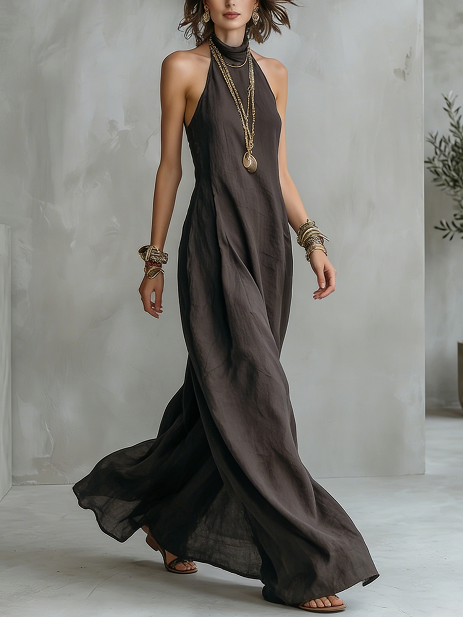 Minimalist Solid-color Halterneck Loose Maxi Dress